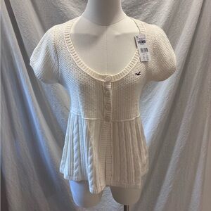 Hollister Short Sleeve Flyaway Icon Knit Cardigan Cloud White Size Medium NWT